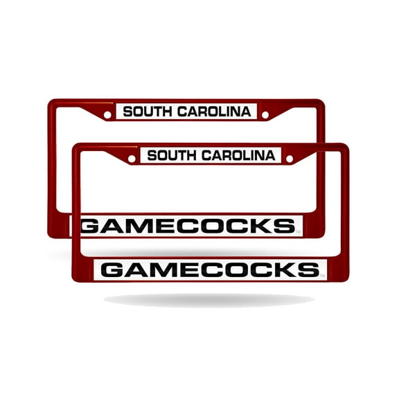 South Carolina Gamecock's (Set of 2) Maroon Painted Metal Laser Cut License Plate Frames