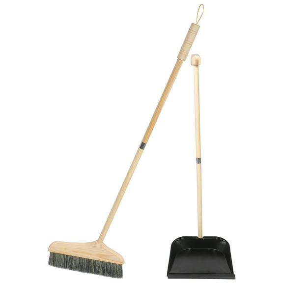 HOMEMAXS Wood and Stainless Steel Broom and Dustpan Set with Long Handle for Home Cleaning Assorted Color