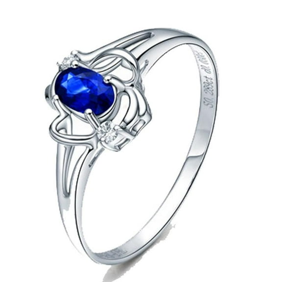 Solitaire 8x6mm Oval Cut Affordable 1.50 Carat Blue Sapphire And Moissanite Diamond Engagement Ring In 10k White Gold