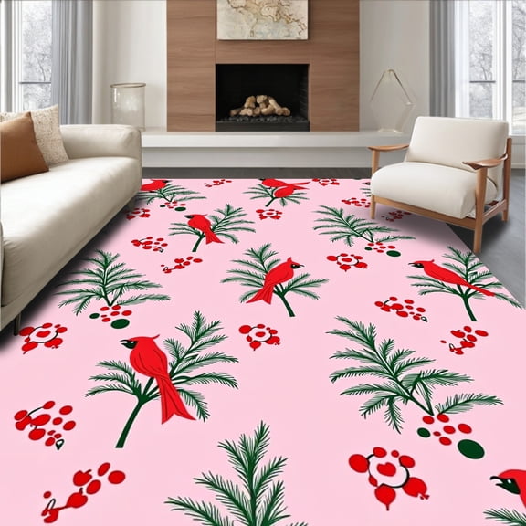 ODIKA 4'x6' Machine Washable Non-Slip Area Rug, Holiday Crochet Yarn Project Pre Printed Guide High Traffic Rug, Pink, 647362
