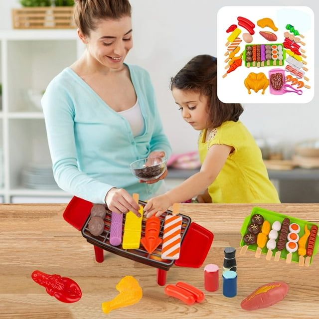 Meitianfacai 30 Pcs Ensemble de Jouets Barbecue pour Enfants, Cuisine Barbecue Kebab Simulation Nourriture, Brochettes Grillées et Kebabs Ensemble de Jeu de Rôle Cuisine