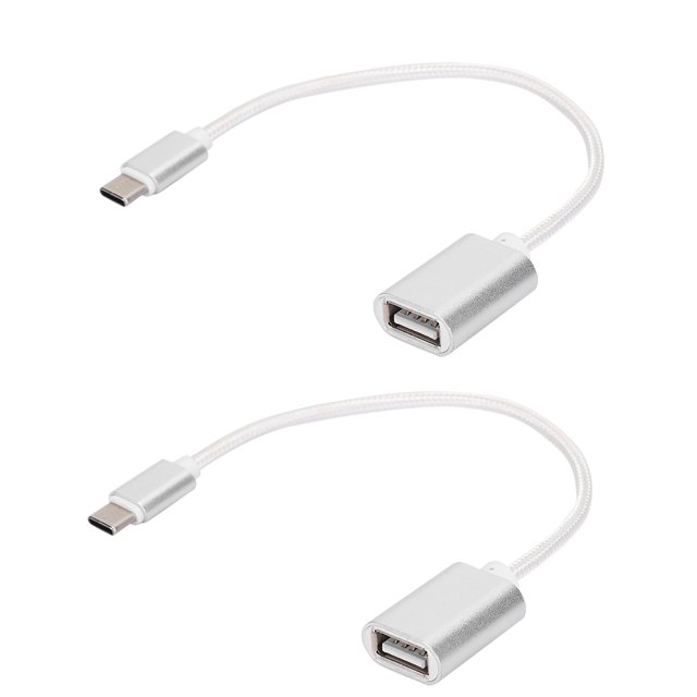 2Pcs TypeC Patch Cord USB Boîte USB Lecteur de Carte de Disque Flash Transfert OTG Adaptateur Cablesilver