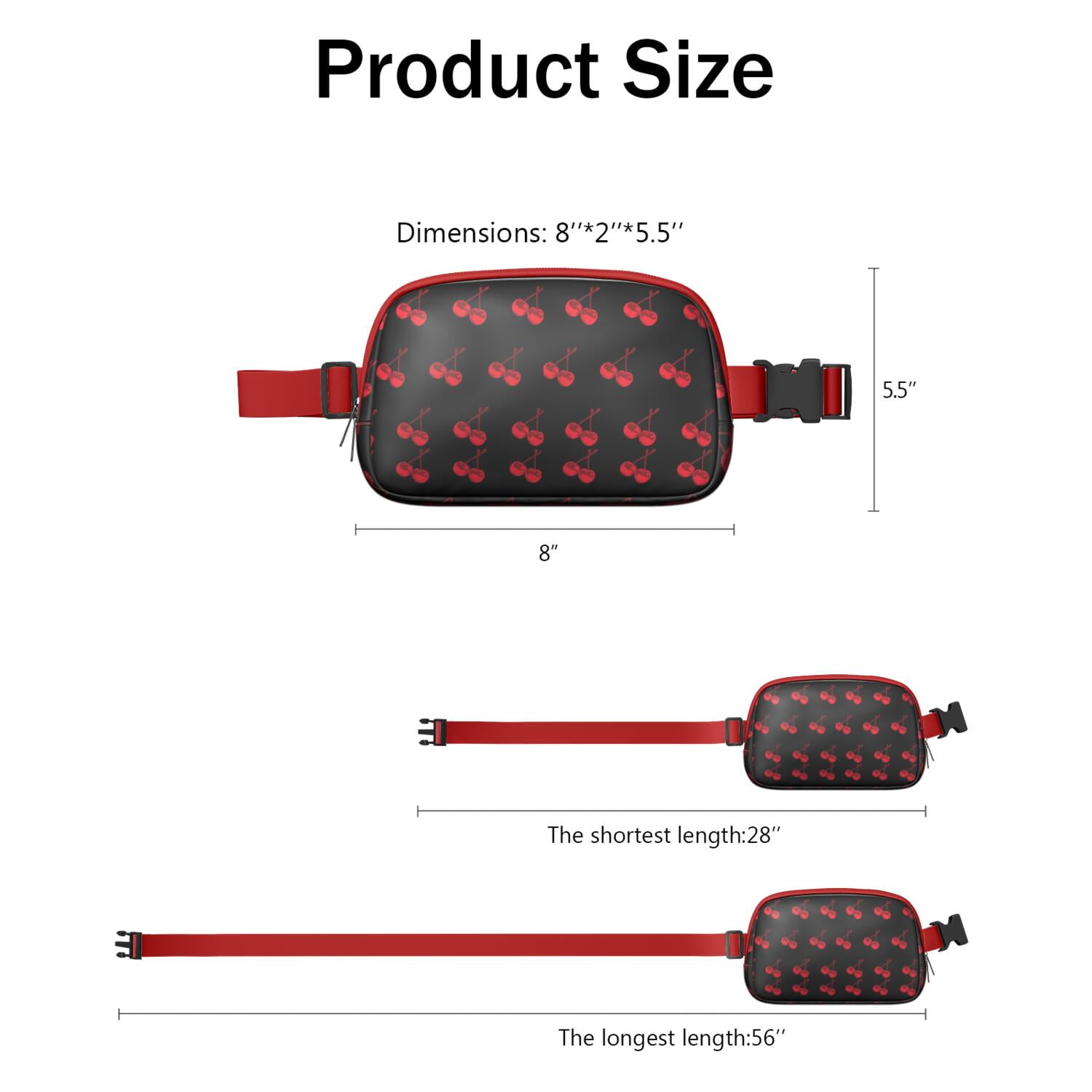 Cute Cherries Belt Bag – Sweet Fruit Fanny Pack with Red & Pink Aesthetic Print for Summer Vibes