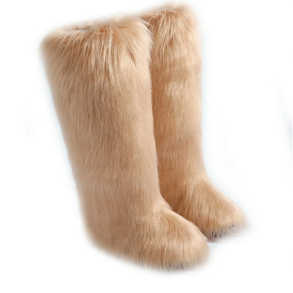 Women's Winter Fluffy Faux Fur Knee High Snow Boots Girls's Outdoor Plush Furry Long Boots
