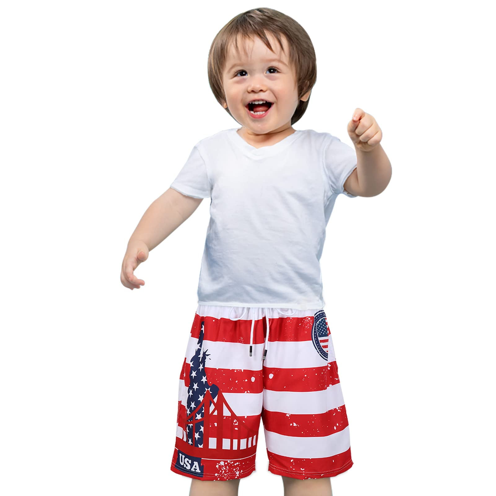 Furvclv Boys' American Flag Swim Trunk 514 White Red