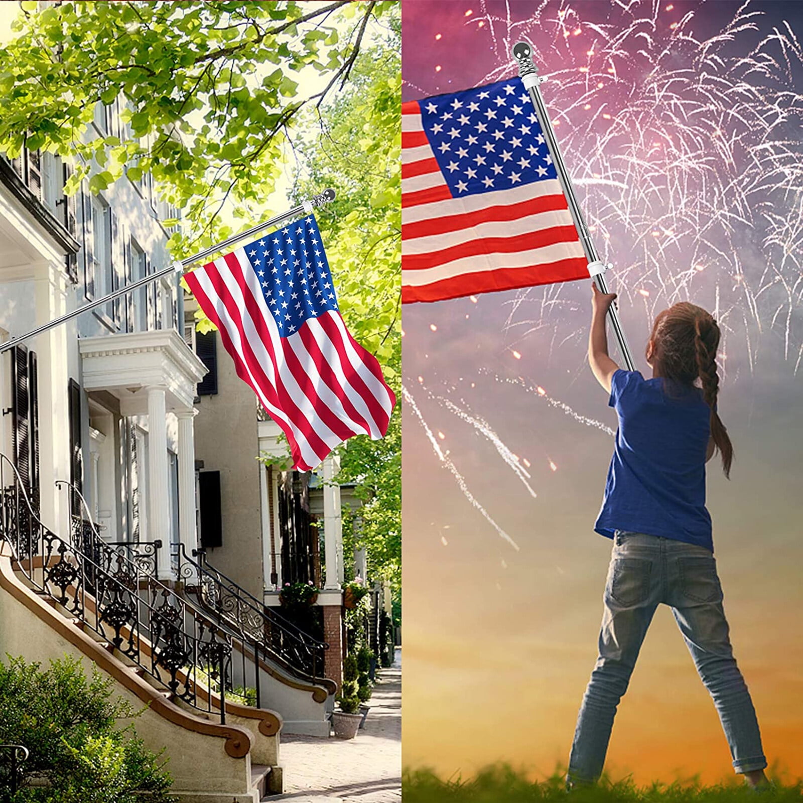 Flagpole Flag Pole Kit Wall Mount Rings House Poles Porch Outside Stainless Steel Heavy Duty Outdoor