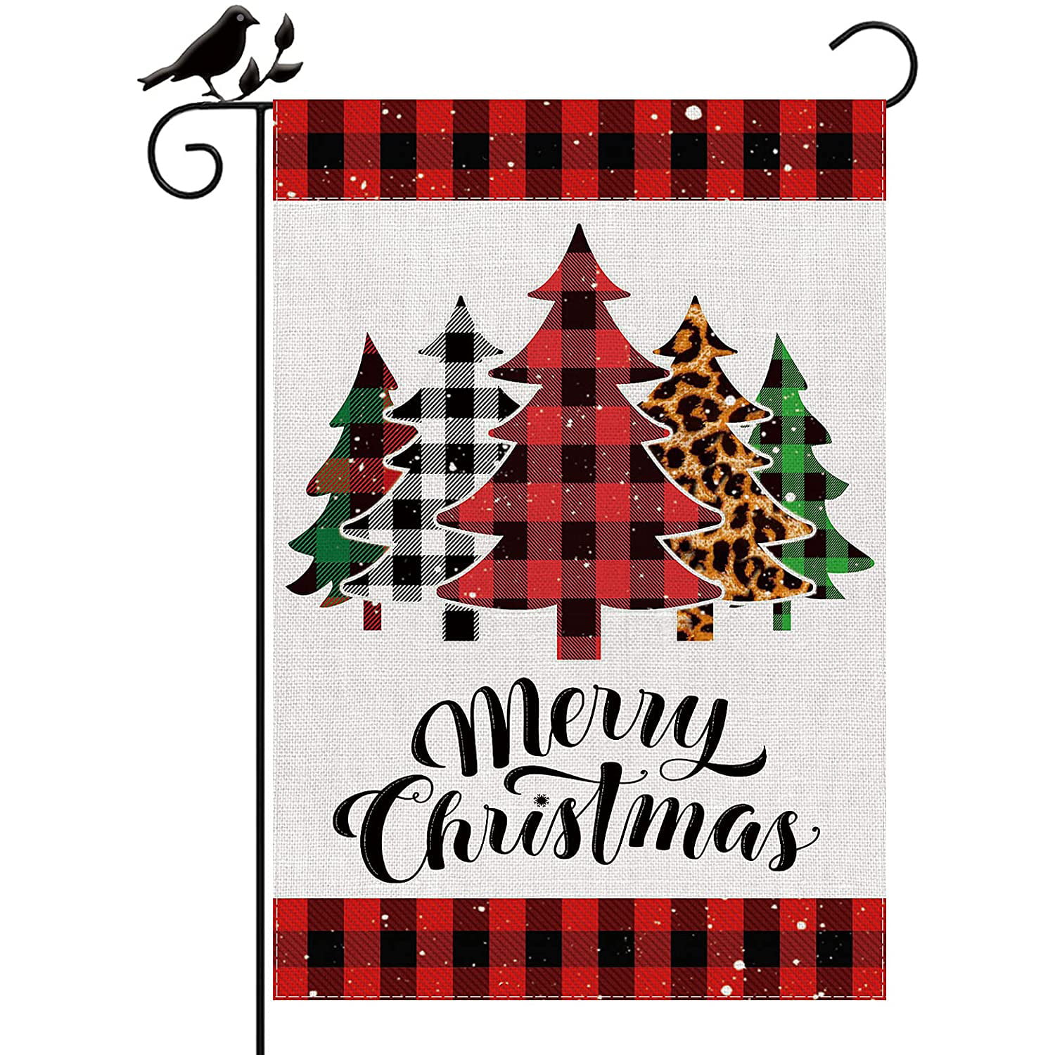 Winter Holiday Christmas Garden Flag Double Sided Snowman with Buffalo Plaid Scarf Yard Outdoor Decoration 12.5 x 18 Inch