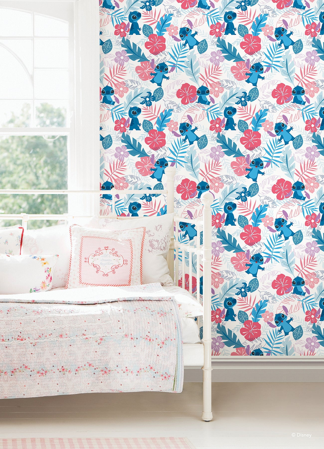 Disney Stitch Tropical Flowers Peel & Stick Wallpaper, Blue