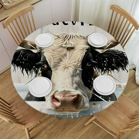 

Autua Cow Round Table Cover Stain Resistant Washable Polyester Tablecloth Perfect for Indoor Outdoor Kitchen Dining Wedding Parties 100％ Polyester Fiber 38 -42