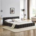 thumbnail image 3 of Queen Size Platform Bed, Upholstered Chenille Floor Bed with Channel Tufted and Thick Fabric, Cloud Soft Padded Grounded Bed with Solid Frame, No Box Spring Needed, Dark Grey, 3 of 8