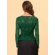 thumbnail image 4 of Cárdigan corto con lazo en la parte delantera para mujer Dobladillo con volantes Top transparente de encaje floral Verde oscuro L, 4 of 5