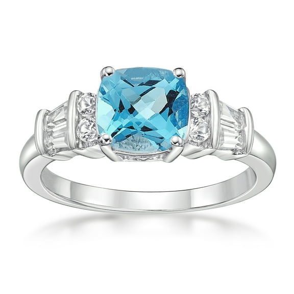 Jay Heart Designs 925 Sterling Silver Genuine Swiss Blue Topaz and Created White Sapphire Ring