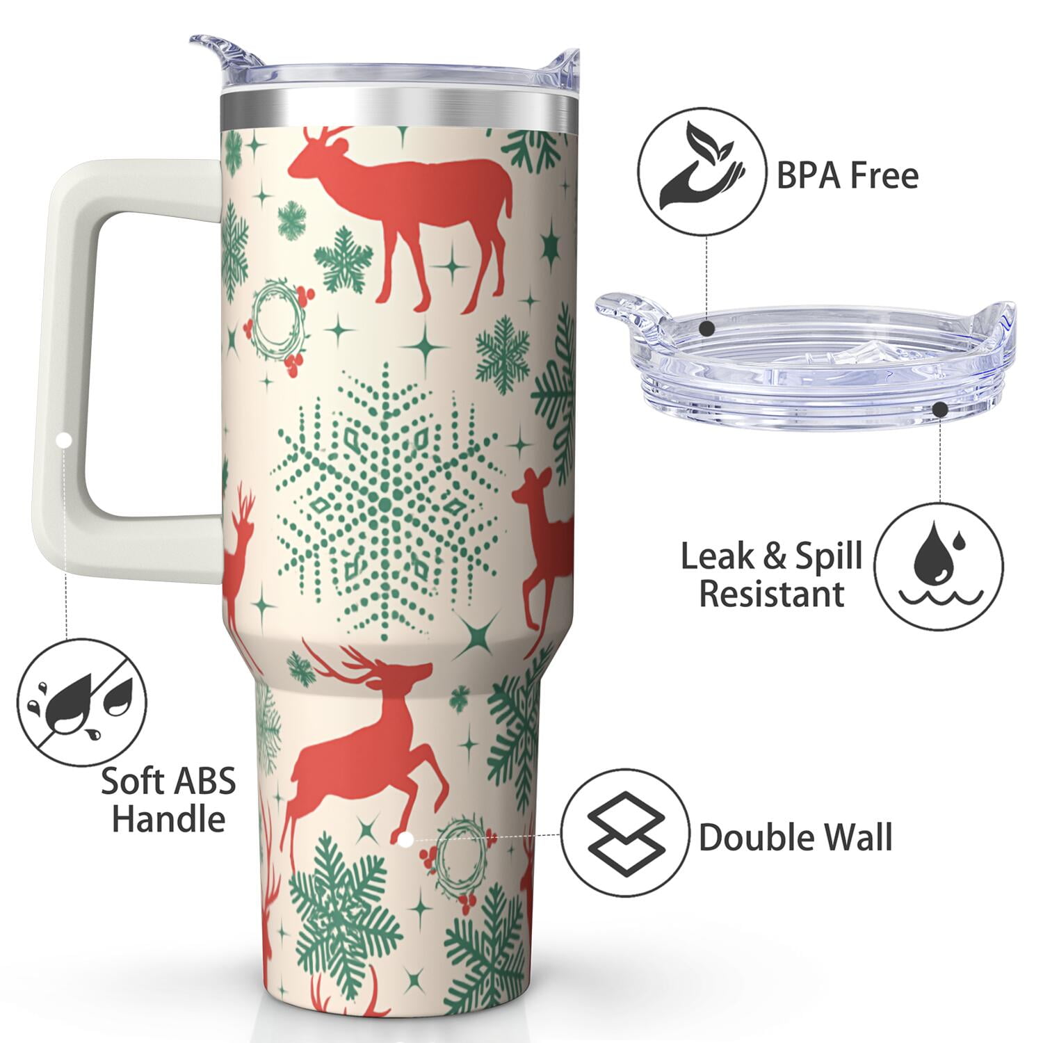 1pc 40 oz Christmas Tumbler with Lid and Straw Stainless steel Insulated tumblers Cute water bottle Travel/Gym coffee tumbler Gifts for Women/men
