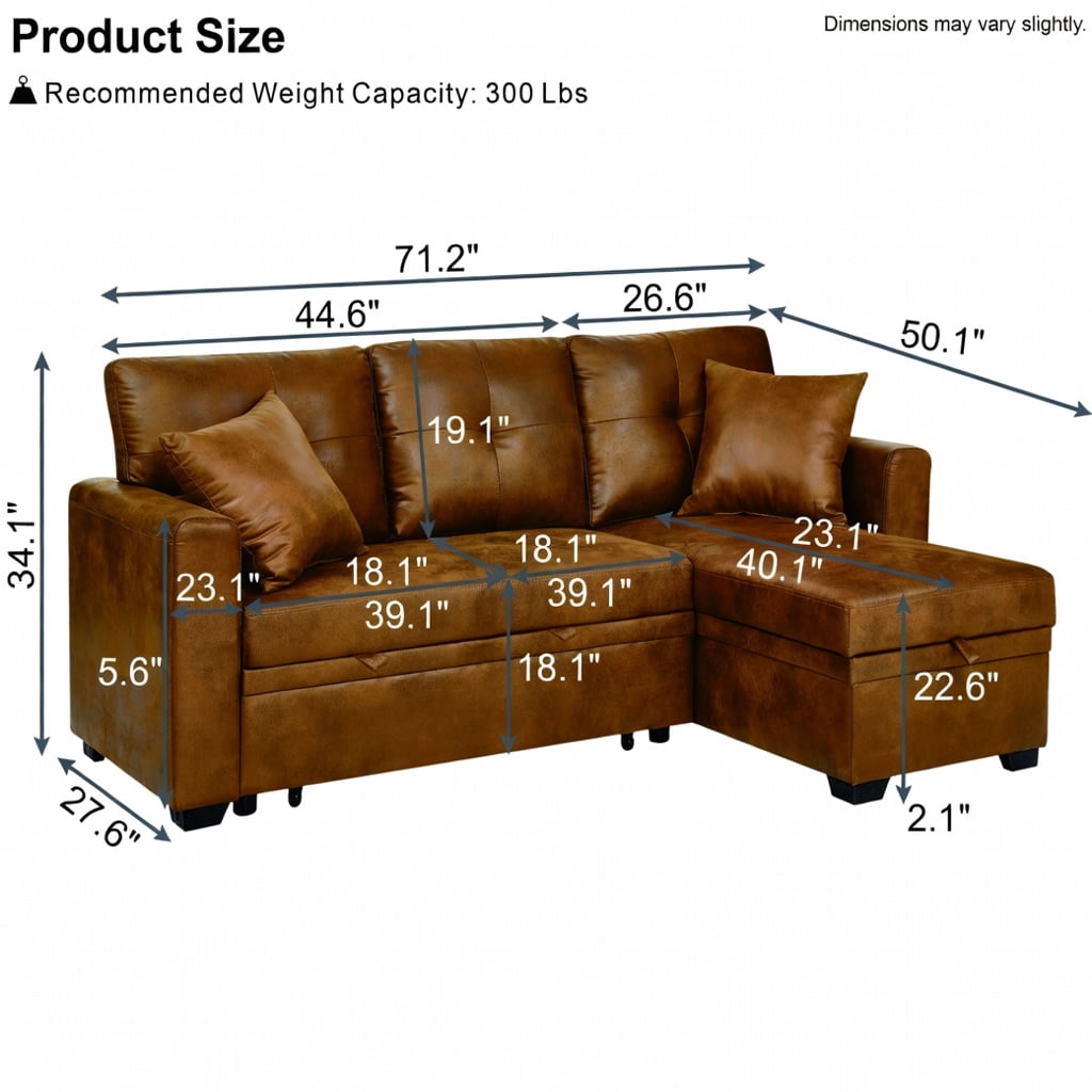 Hommoo Convertible Sectional Sleeper Sofa with Pull-Out Bed, Reversible Chaise & Hidden Storage, L-Shaped Modern Living Room Sofa Bed for Small Spaces, Light Brown