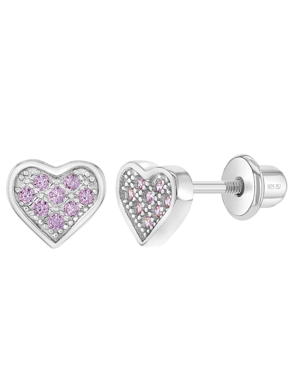 Details about   925 Sterling Silver Heart 6 mm CZ Stones Screw Back Earrings Baby Toddler Kids 