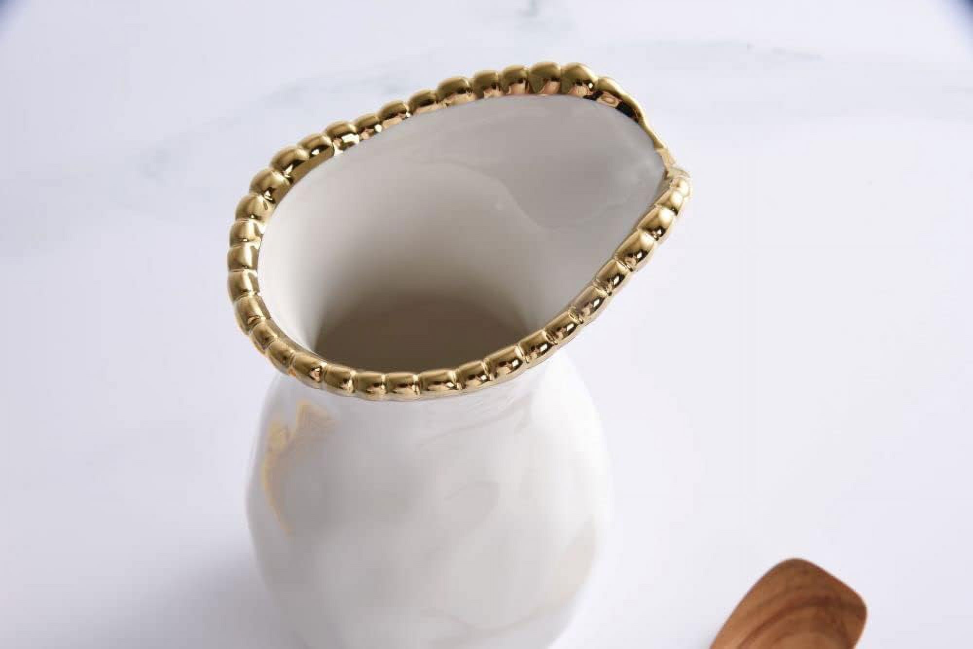 Pampa Bay Golden Salerno Creamer or Pitcher, 4" x 3.5" x 5.75", White and Trim Gold