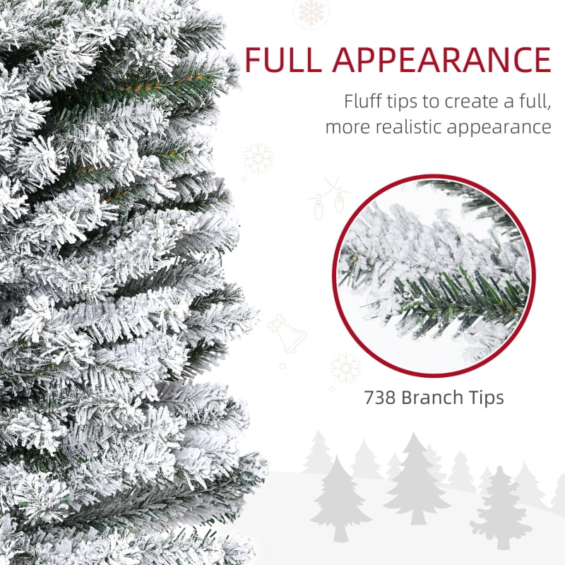 Alvantor Flocked Pencil Christmas Tree with Snow Tips, Dense Branches, Metal Stand 7.5ft Green