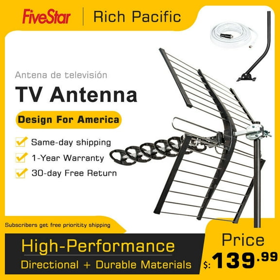 Extra Durable Digital Antenna for Smart TV High Gain w/ Cable and Pole ATSC 3.0
