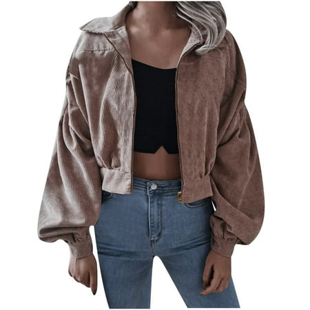 

Trench Coats for Women Winter Jackets for Women Trendy Women Winter Solid Color Long Sleeve Zipper Coat Cardigan Blouse Cardigan for Women on Sales Corduroy Jacket Women Khaki L