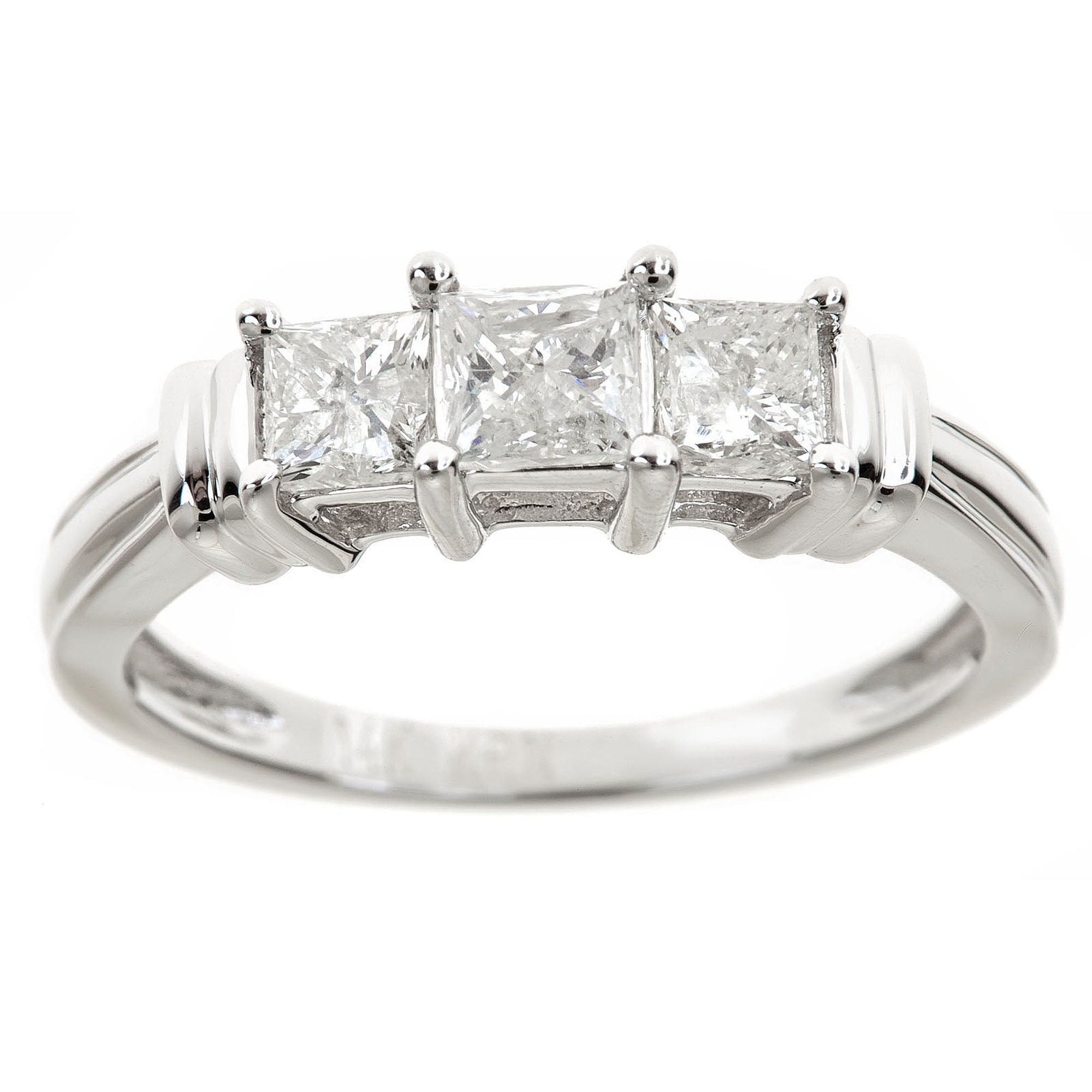 Arista 1 ct Princess Cut White Diamond 3-Stone Ring 14K White Gold (H-I, I2-I3)