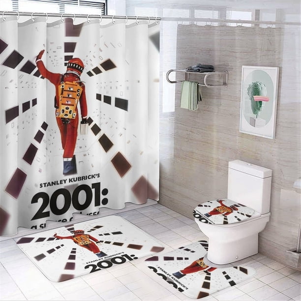 2001: Una odisea del espacio-theme 4-Piece Shower Curtain Set with Rugs, Waterproof Bathroom Decor Set Includes Bath Mat, U-Shaped Rug, Toilet Lid Cover and Curtain with Hooks