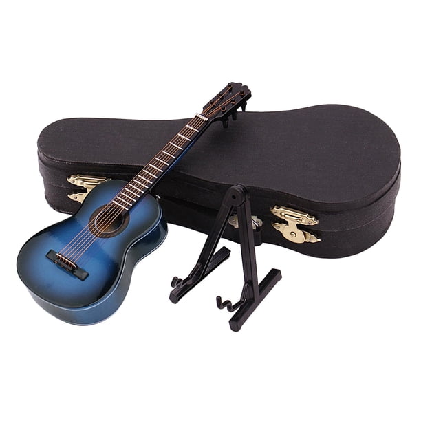 Modelo de guitarra, instrumento musical con soporte y estuche, juguete para niños, regalos para niños y niñas. Azul