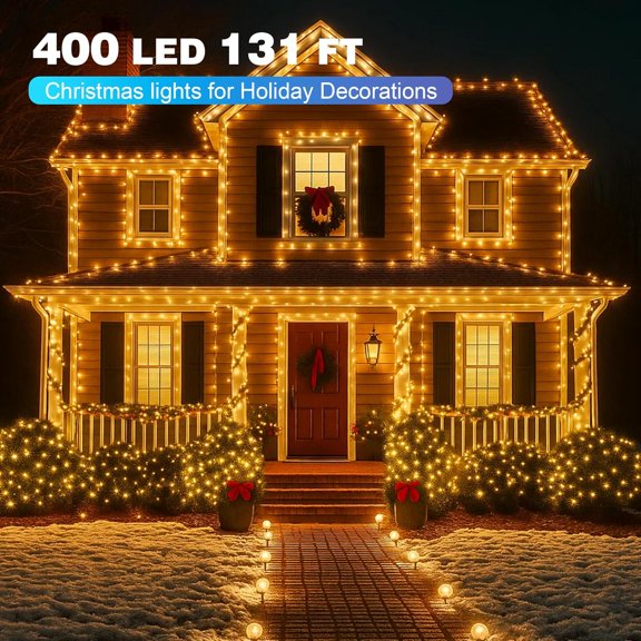 YUYAN-Christmas Lights 400 LED 131 FT, IP67 Waterproof Christmastree Lights with 8 Modes, Remote Control 3 Timers & Memory Function Xmas Decorations for House and Holiday (Warm White)