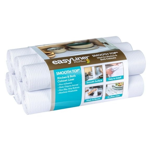 Smooth Top EasyLiner for Cabinets & Drawers - Easy to Install & Cut to Fit - Shelf Paper & Drawer Liner Non Adhesive - Non Slip Shelf Liner for Kitchen Pa