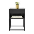 Musehomenic End Table with Drawer and Shelf, Metal Legs, Black