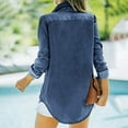 thumbnail image 4 of vigerkar Womens Button Down Denim Shirt Casual Long Sleeve Collared Boyfriend Jean Jacket Shacket with Pockets (Dark Blue, L), 4 of 5