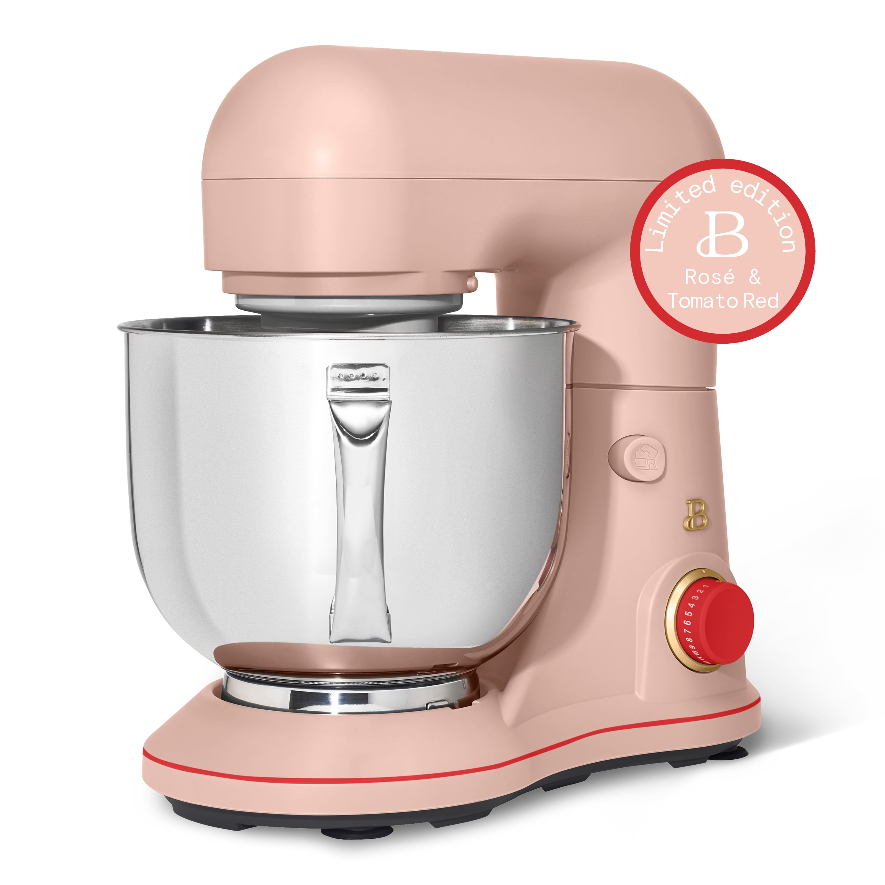 Beautiful 5.3 Qt Tilt-Head Stand Mixer with Flat Beater, Dough Hook & Balloon Whisk, Rose and Tomato Red by Drew Barrymore