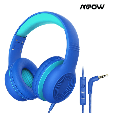 MPOW CH6S Kids Wired Headphones with 85/95dB Volume Limit Switch and HD Sound Sharing Function, Adjustable Foldable Design, Over-Ear Children Headsets for Kids Children Boys Girls, Blue