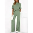 thumbnail image 4 of PRETTYGARDEN Women's Summer 2 Piece Lounge Set Short Sleeve Tops Wide Leg Pants Spring Vacation Travel Outfits Clothes, 4 of 10