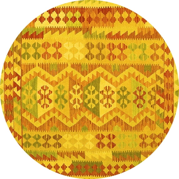Ahgly Company Indoor Round Abstract Yellow Contemporary Area Rugs, 8' Round