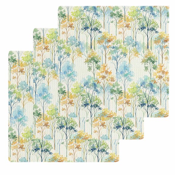 Watercolor Forest Colorful Kitchen Dish Towels for Drying Dishes Set of 3, Abstract Art Modern Trees Waffle Weave Microfiber Hand Tea Bathroom Towels Quick Dry & Absorbent Towel 12x12