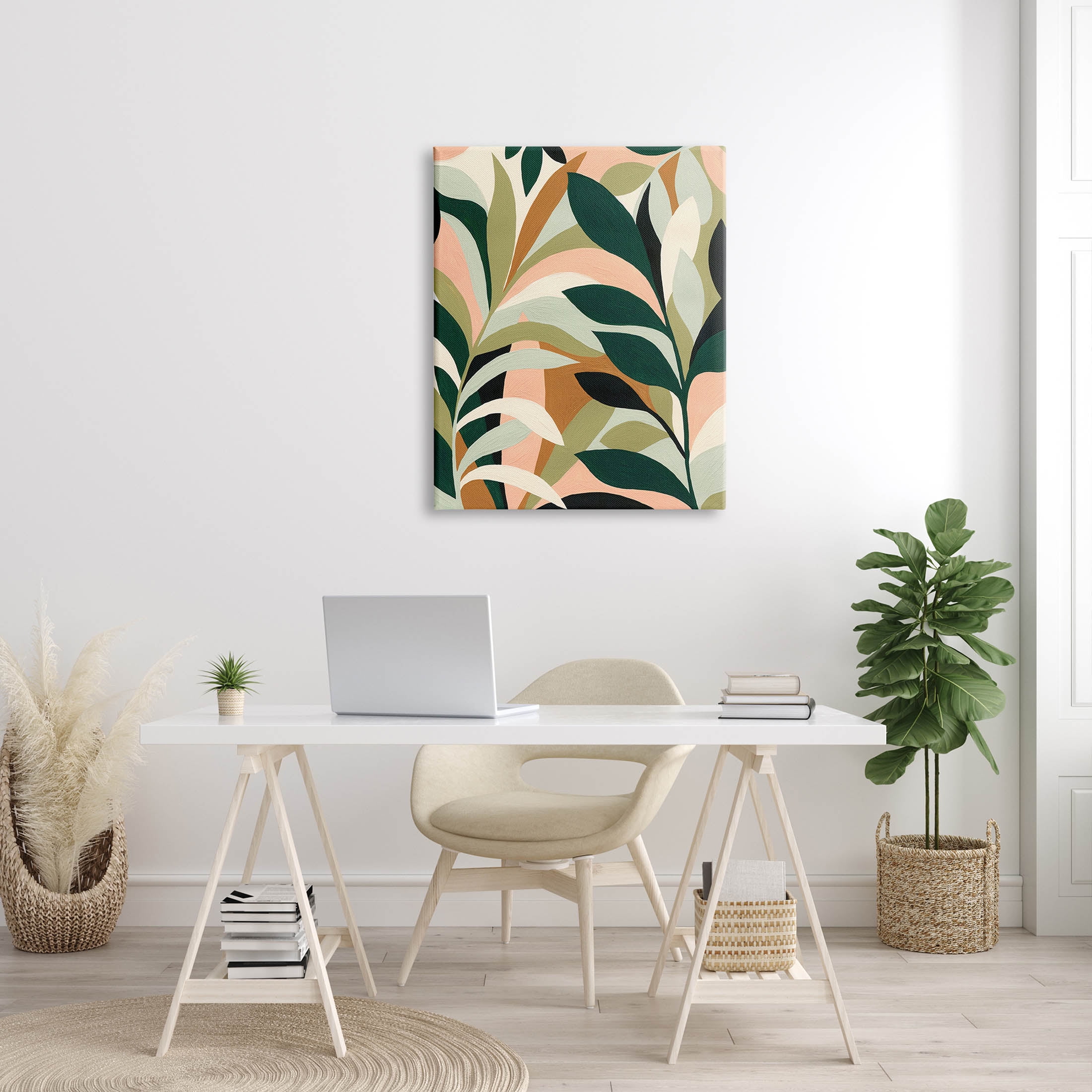 Contemporary Layered Leaves Botanical & Floral Graphic Art Gallery Wrapped Canvas Print Wall Art