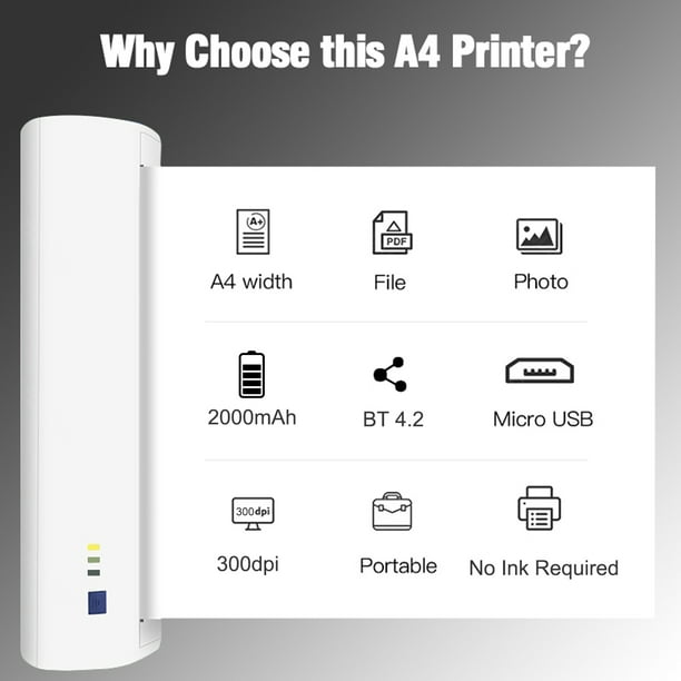 1 Imprimante Thermique Portable Mini-format Et 1 Rouleau De Papier