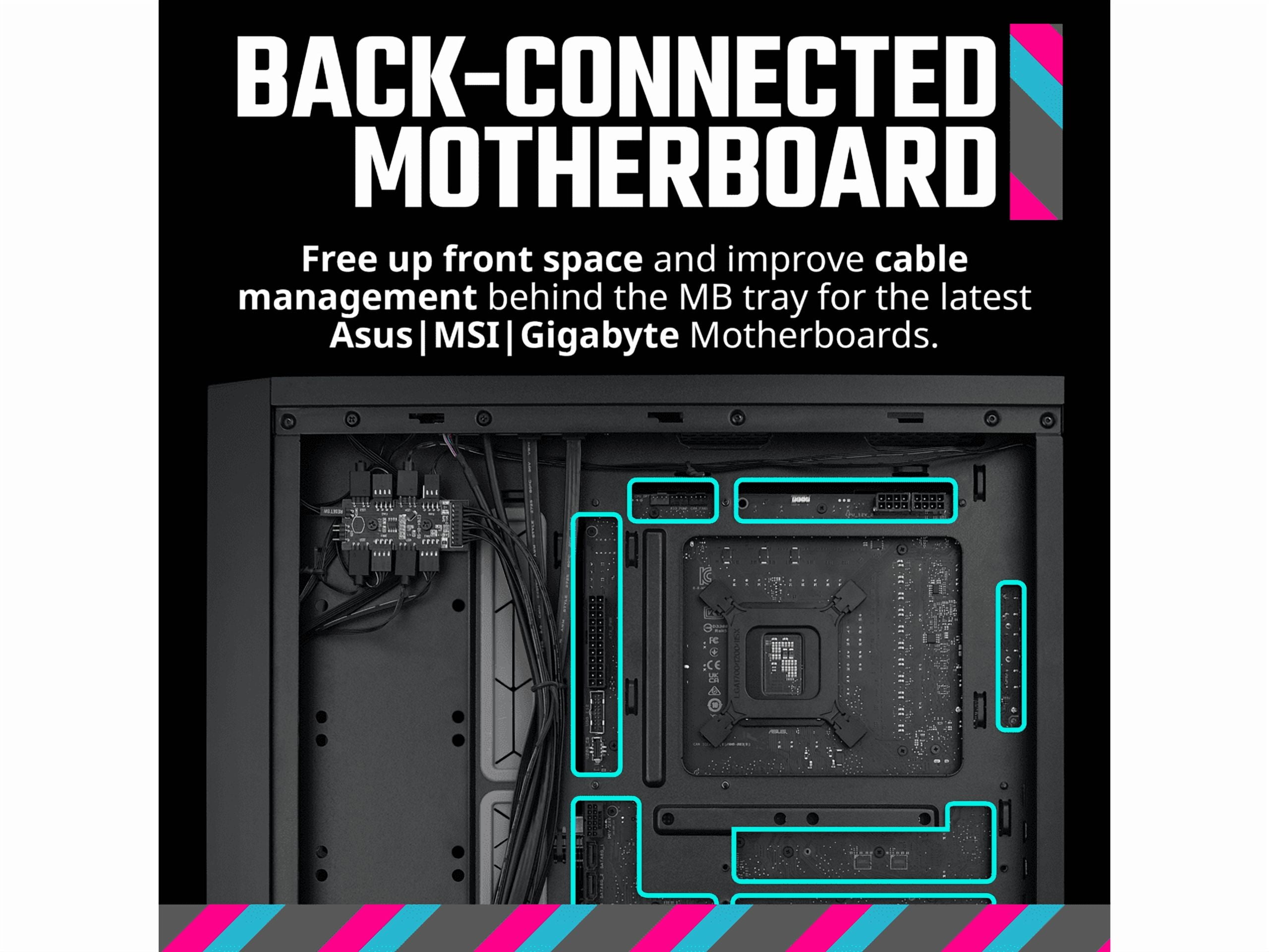 Cooler Master MasterBox 600 ATX Black Mid-Tower Case, Back-Connected Motherboard Asus|MSI|Gigabyte, 410mm GPU Max, *420mm AIO Max, Type C, Tempered Glass, Triple 140mm SickleFlow PWM, FineMesh