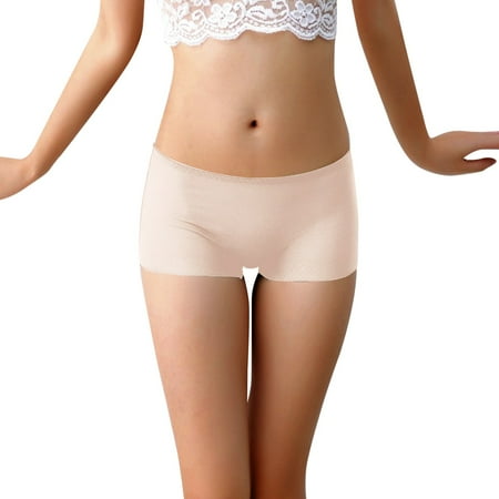 Pavied Panties for Women Seamless Underwear Leak Proof Underwear Womens Sweat Absorbent Breathable Cotton Crotch Ice Silk Seamless Bottoming Boxer Briefs Womens Underwear Beige One Size