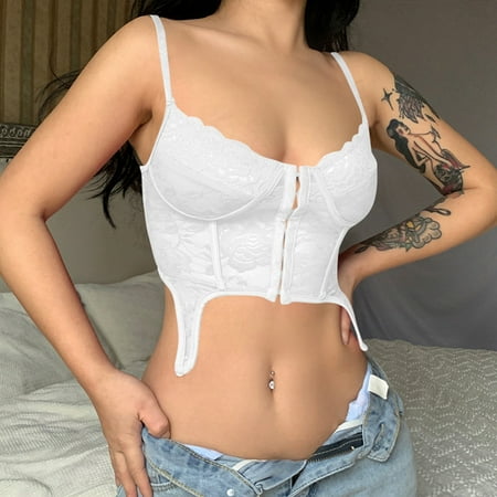 SNKSDGM Female Womens Tank Tops Dressy Casual Plus Size Women s Tank Tops with Built in Bra Long Lace Bodysuit with Backless Design and Strap Detail Adjustable Suspender Lingerie for Women M