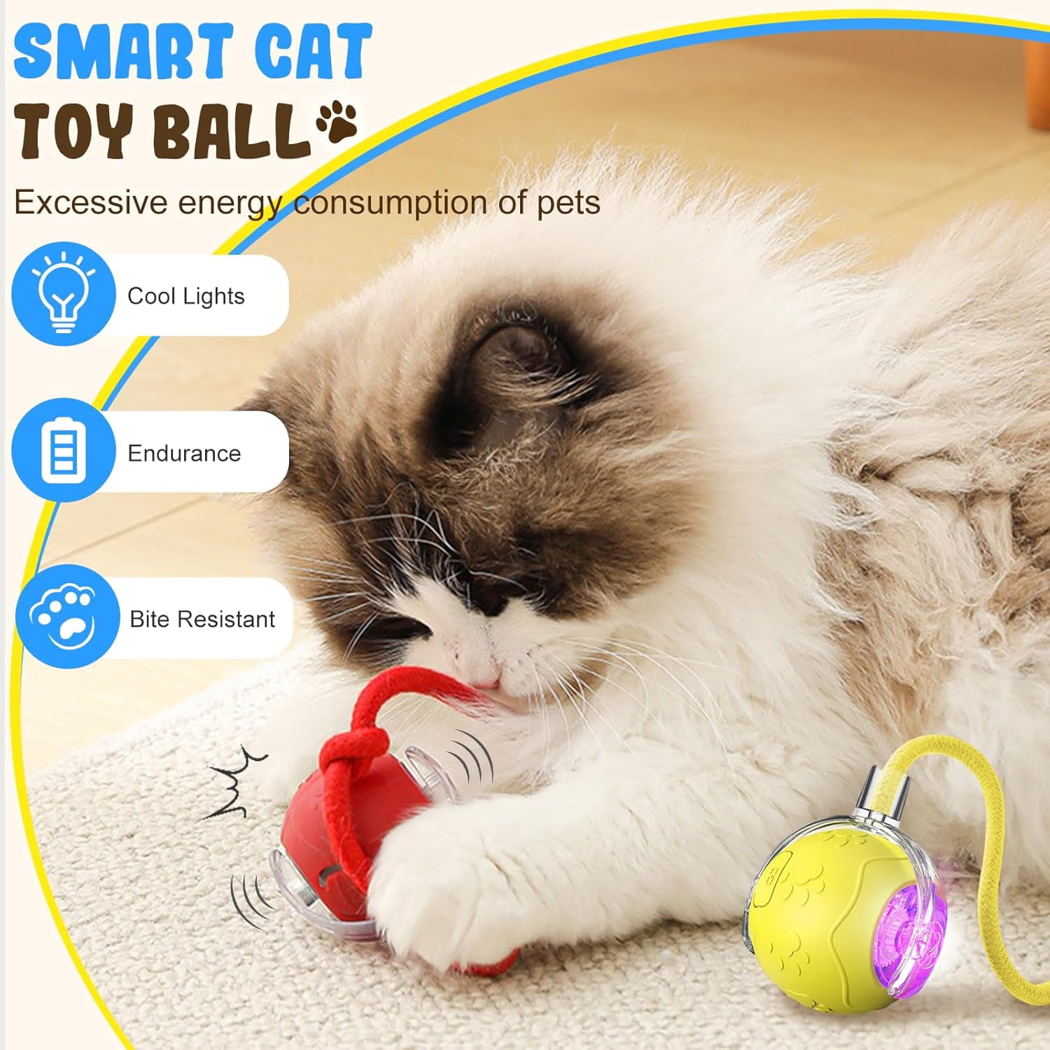 2026 2PCS New Interactive Cat Toy Balls, Upgraded Cat Toy Ball for Bored Indoor Adult Cats, Interactive Pet Ball for Cats (Red+Yellow)