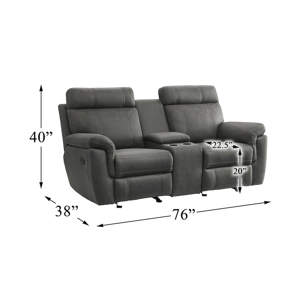 Lexicon Clifton 76" Microfiber Double Glider Reclining Love Seat in Gray