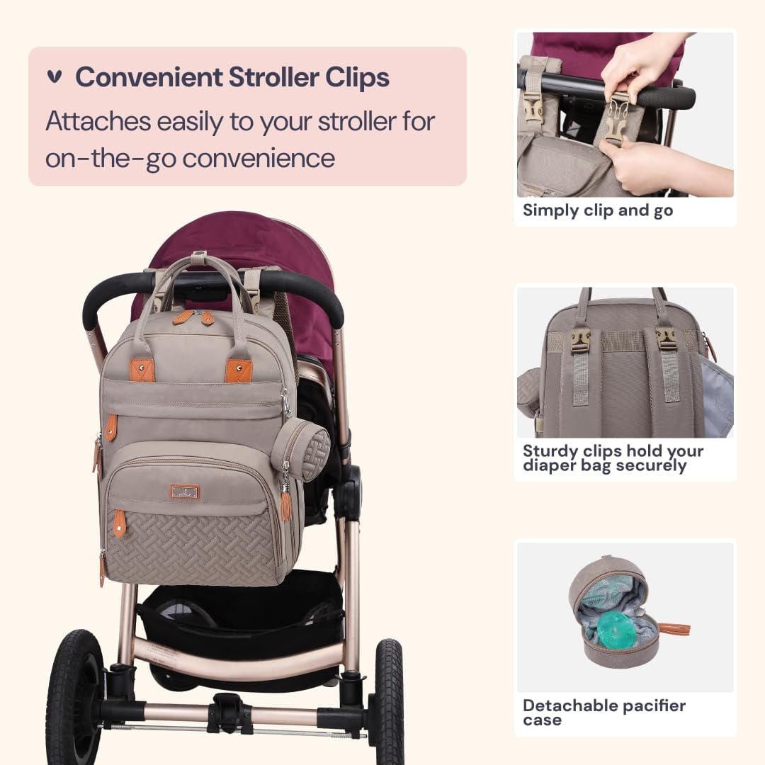 BabbleRoo Diaper Bag Backpack with Changing Pad & Stroller Straps, Khaki, 1 pc