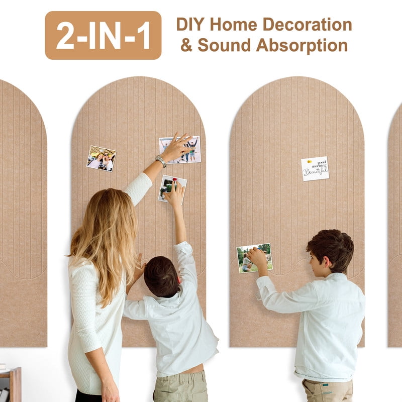 4 Pack Large Arch Felt Bulletin Board Push Pin Board 48"x24" Poster Board for Wall Decorative Cork Board Tiles Memo Board Track Board with Safe Removable Adhesive Tabs and Pushpins, Beige