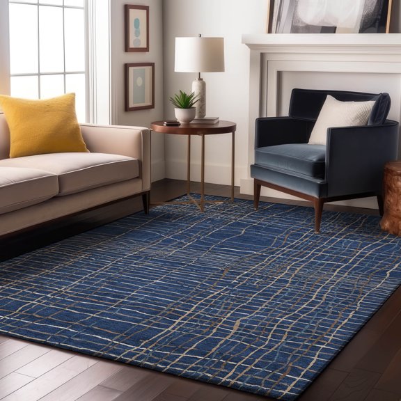Addison Rugs Mayfield Premium Machine Washable Transitional Stripes Navy Rectangle Rug, 10' x 14'