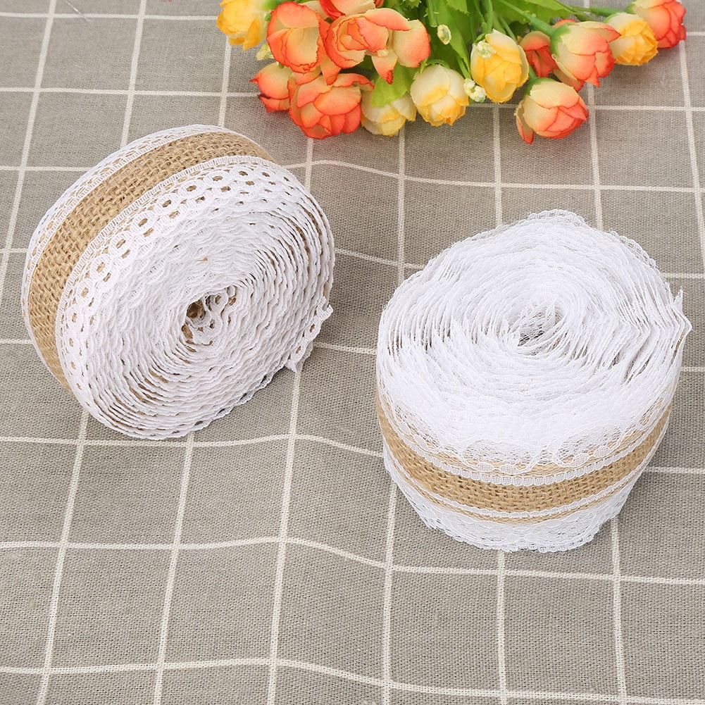 4 Rouleaux Ruban De Jute Naturel Avec Dentelle, Blanc Vintage Pour