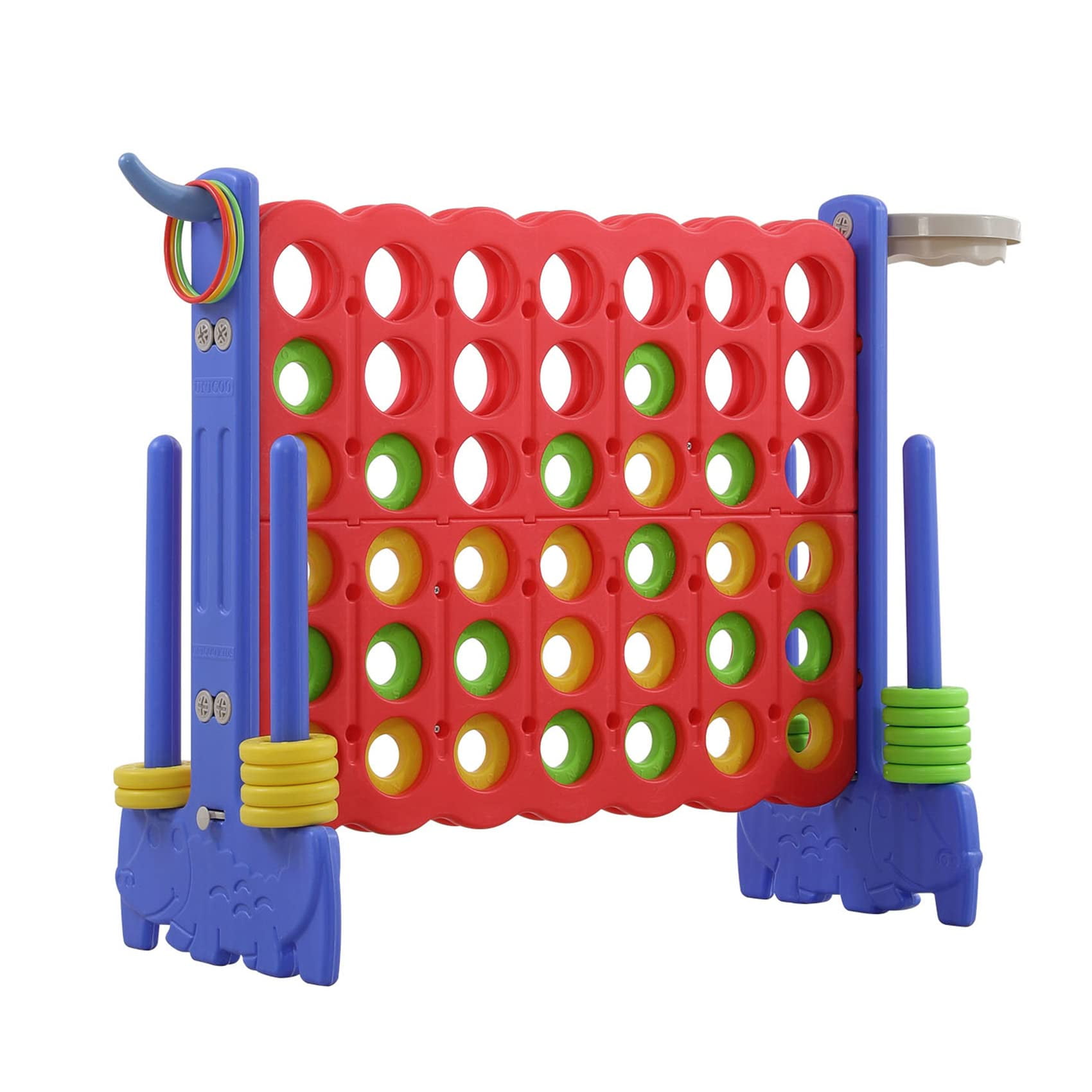 UNICOO® 3-in-1 Giant 4 in A Row Game, Featuring Basketball Hoop, Ring Toss Game & 4-to-Score Game. Perfect for Kids & Adults, Parties & Gatherings with Carrying Bag (Red + Blue)