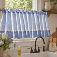 thumbnail image 6 of Blue and White Buffalo Check Plaid Window Valances Floral Lace Semi Sheer Kitchen Curtain Farmhouse Gingham Curtains Rod Pocket Valances for Living Room, 42"x18", 6 of 8