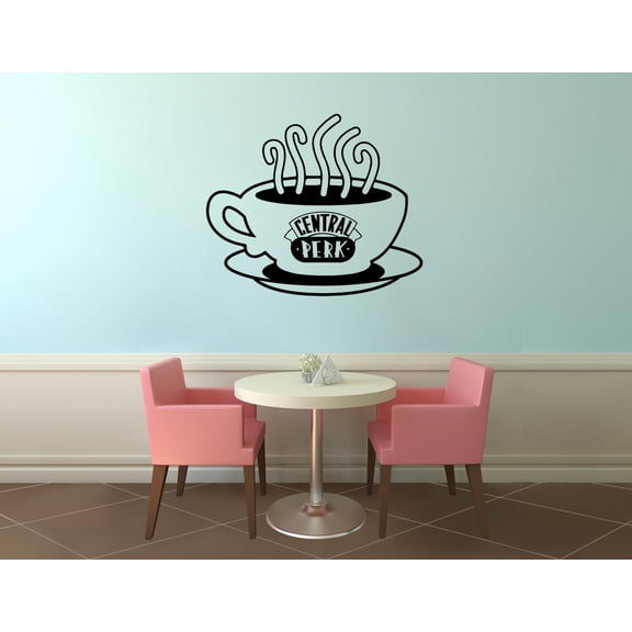 Central Perk Coffee Cup Cafe FRIENDS TV Show Series Quote Wall Stickers Decor Design for Boys/Girls Bedroom Entertainment Fans Rooms Home Art Murals Decals Wall Art Vinyl Decoration Size (18x20 inch)