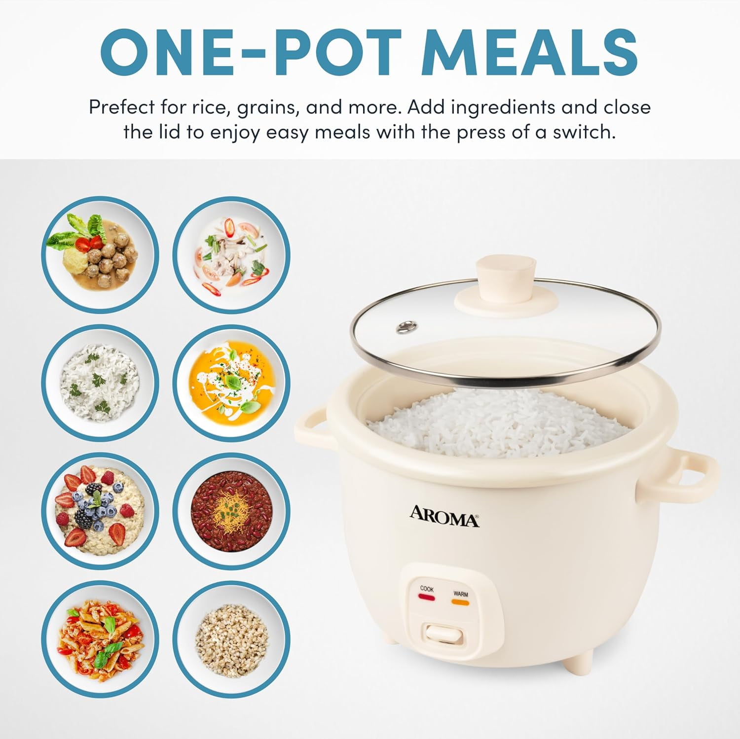 CoreCoat Pot-Style Rice Cooker with One-Touch Control and Non-Stick Ceramic Coating (6 Cups Cooked, 3 Uncooked)